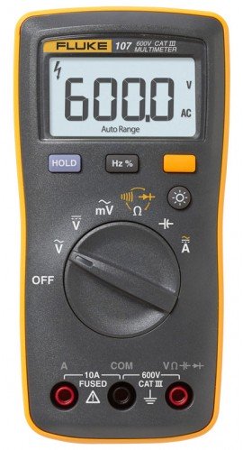 Fluke 107 ESP Palm-Sized Digital Multimeter, CAT III, 600 V-